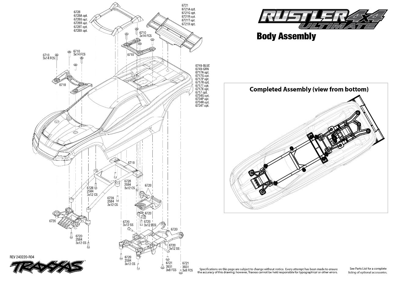 Rustler 4X4 Ultimate (67097-4) Body Assembly Exploded View